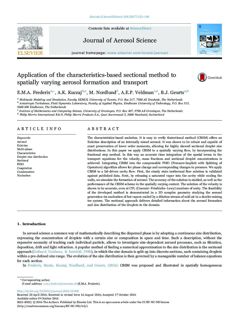 Application of the characteristics-based sectional method to spatially varying aerosol formation and transport