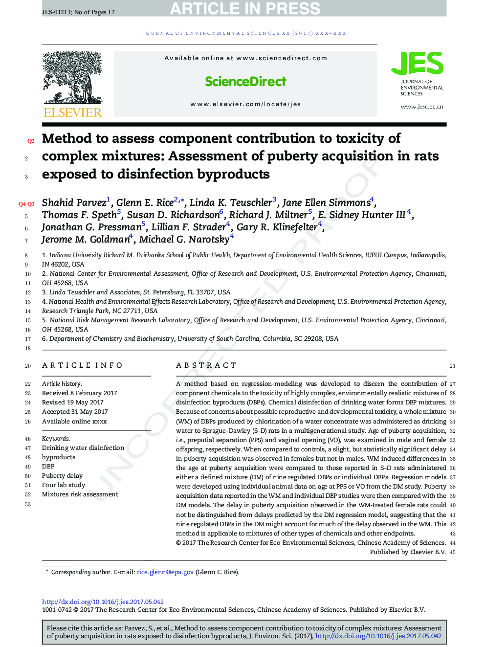 Method to assess component contribution to toxicity of complex mixtures: Assessment of puberty acquisition in rats exposed to disinfection byproducts