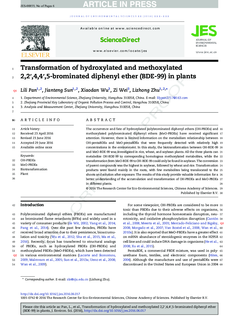 Transformation of hydroxylated and methoxylated 2,2â²,4,4â²,5-brominated diphenyl ether (BDE-99) in plants