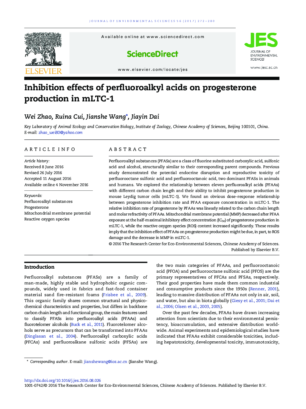 Inhibition effects of perfluoroalkyl acids on progesterone production in mLTC-1