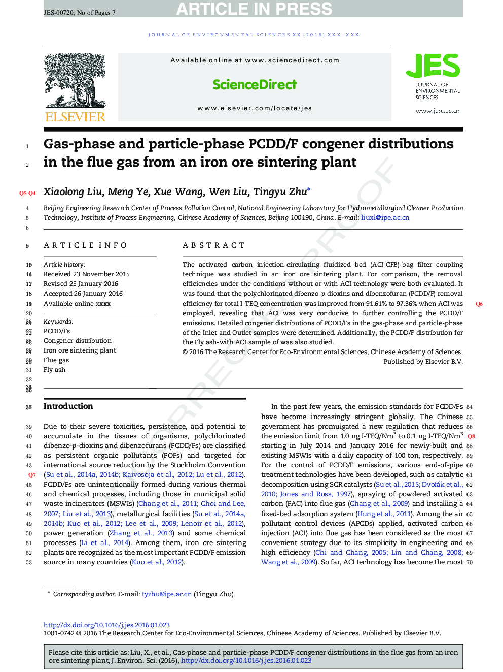 Gas-phase and particle-phase PCDD/F congener distributions in the flue gas from an iron ore sintering plant