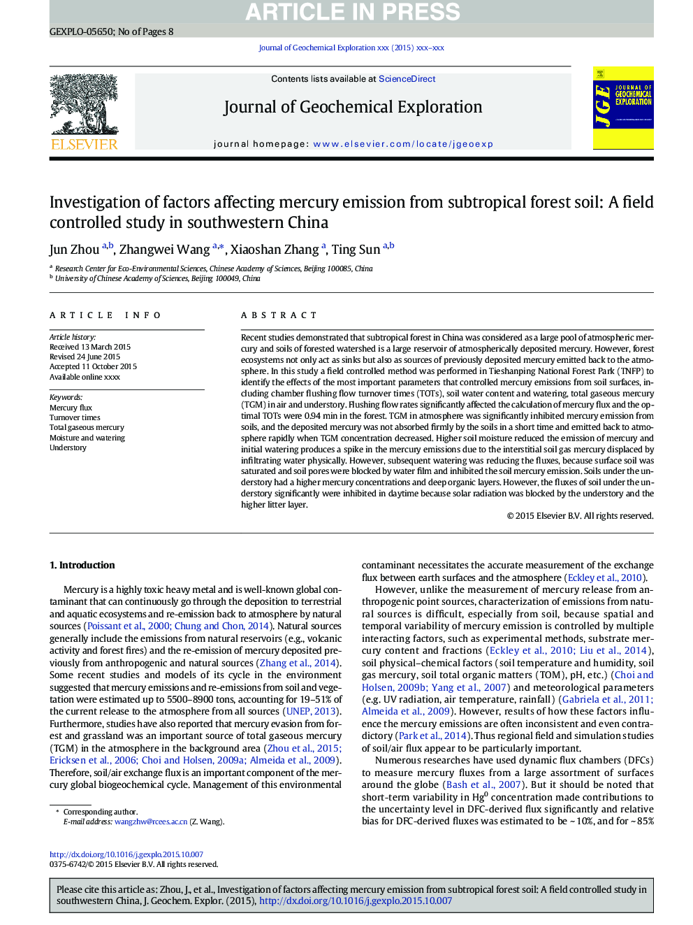 Investigation of factors affecting mercury emission from subtropical forest soil: A field controlled study in southwestern China