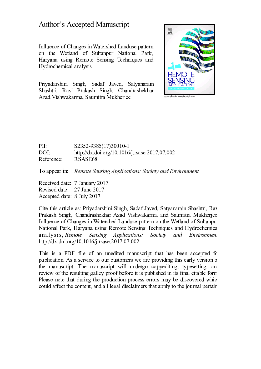 تأثیر تغییرات الگوی اراضی حوزه آبخیز بر روی تالاب پارک ملی سلطانپور، هاریانا با استفاده از تکنیکهای سنجش از دور و تجزیه و تحلیل هیدروکریمی 