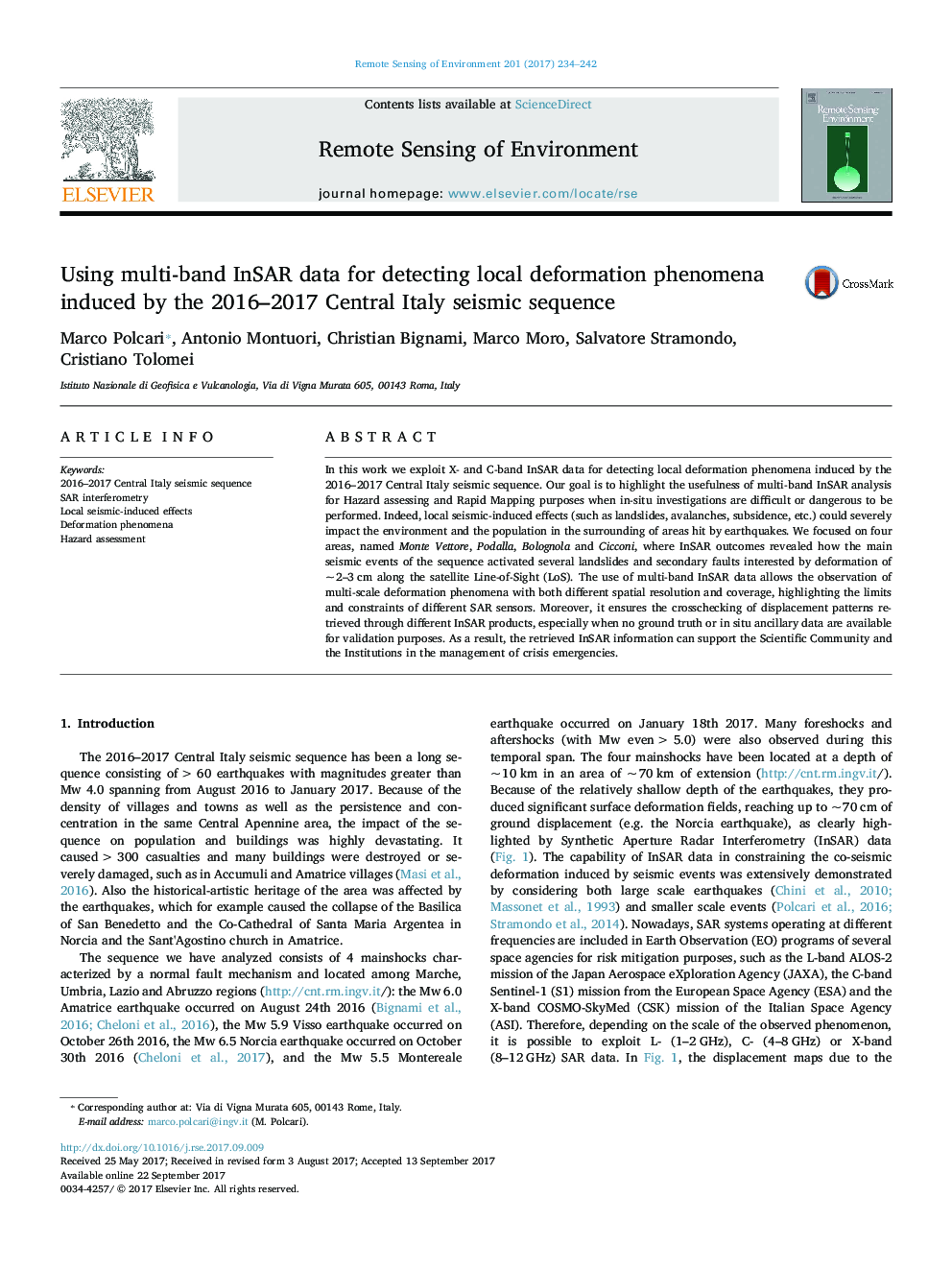 Using multi-band InSAR data for detecting local deformation phenomena induced by the 2016-2017 Central Italy seismic sequence