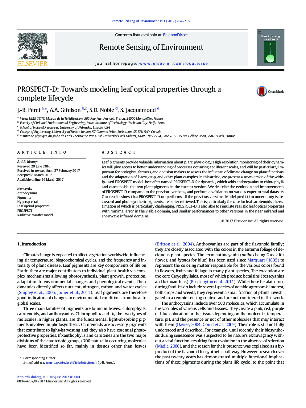 PROSPECT-D: Towards modeling leaf optical properties through a complete lifecycle