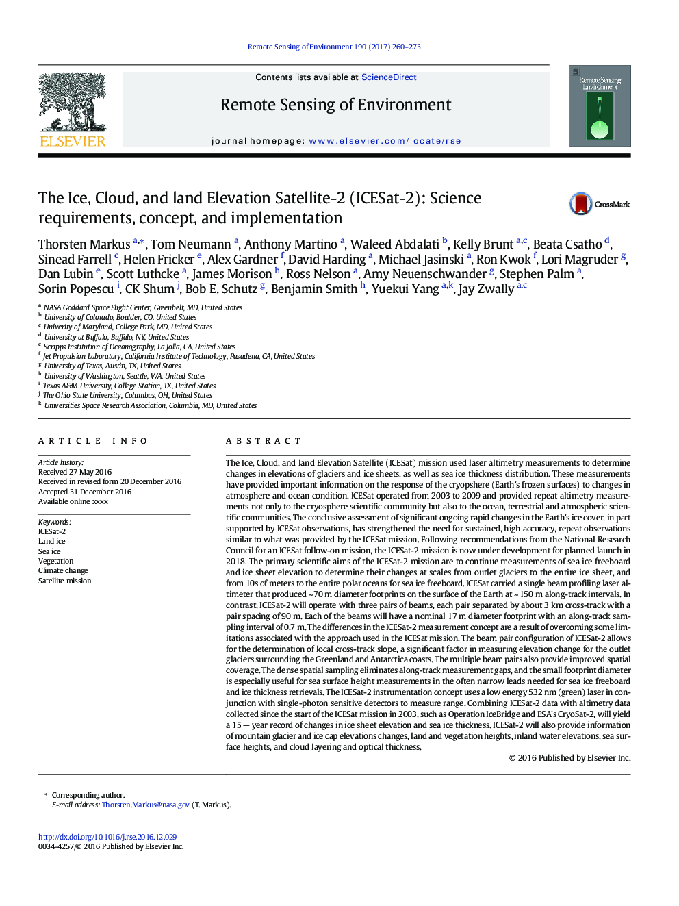 The Ice, Cloud, and land Elevation Satellite-2 (ICESat-2): Science requirements, concept, and implementation