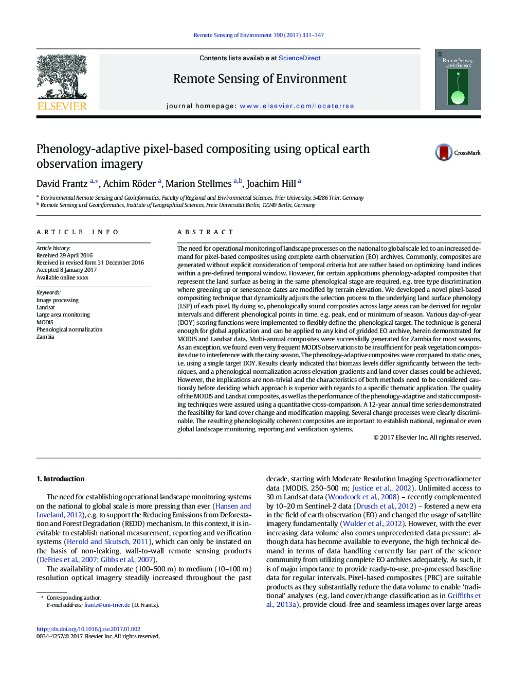 Phenology-adaptive pixel-based compositing using optical earth observation imagery