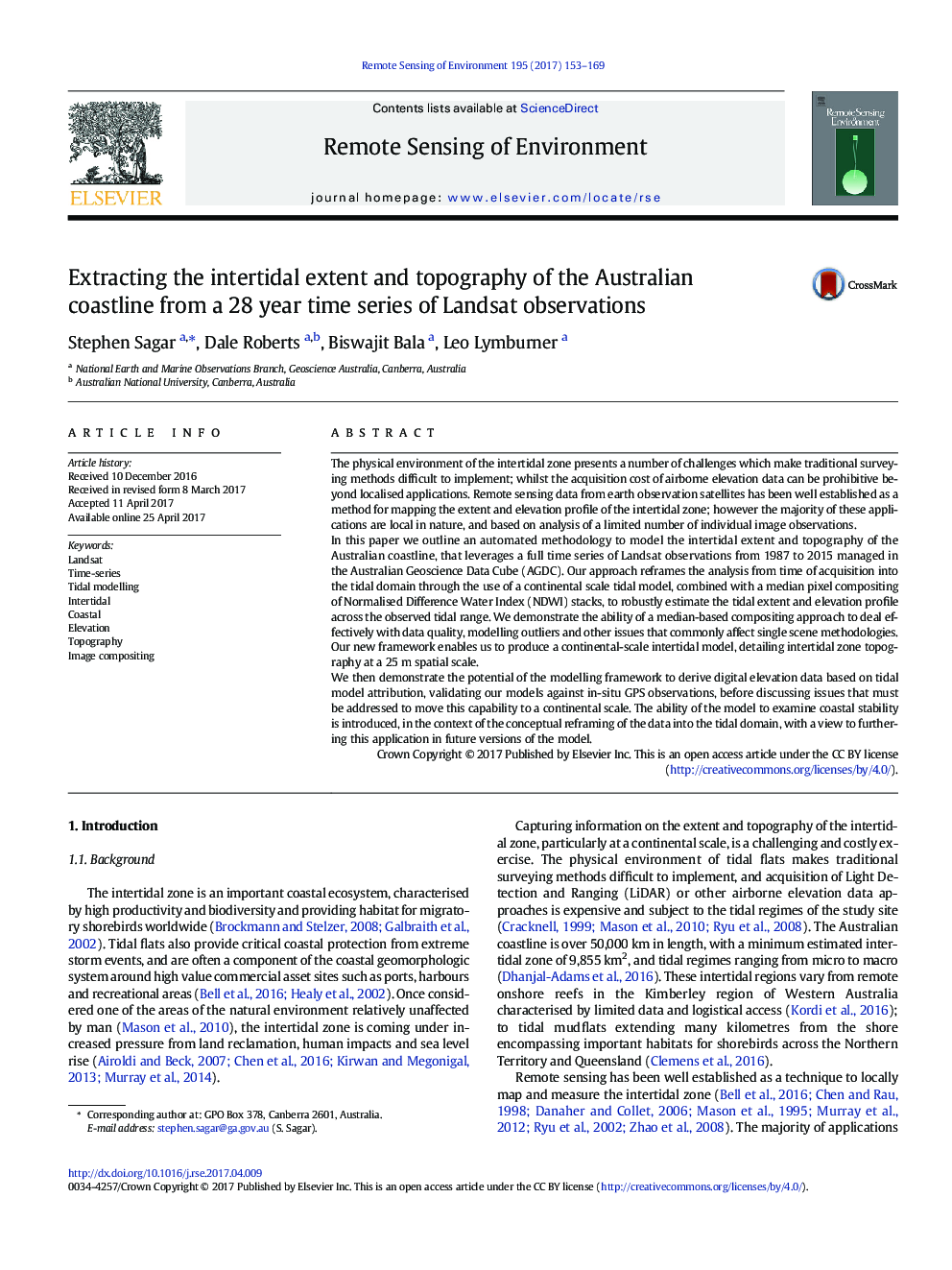 عکس صفحه اول مقاله: Extracting the intertidal extent and topography of the Australian coastline from a 28Â year time series of Landsat observations Extracting the intertidal extent and topography of the Australian coastline from a 28Â year time series of Landsat observations
