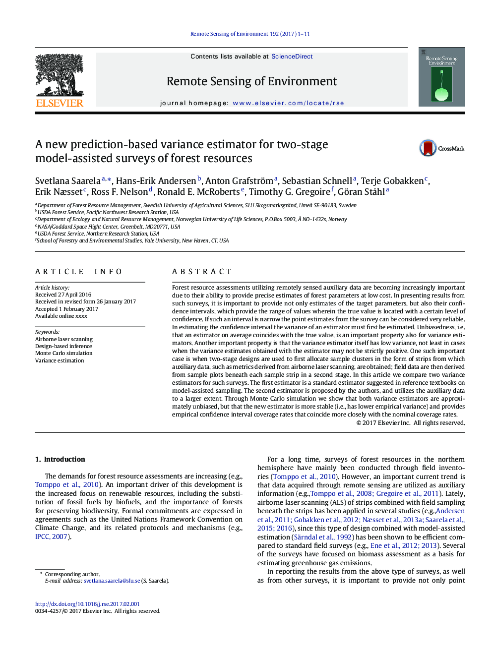 A new prediction-based variance estimator for two-stage model-assisted surveys of forest resources