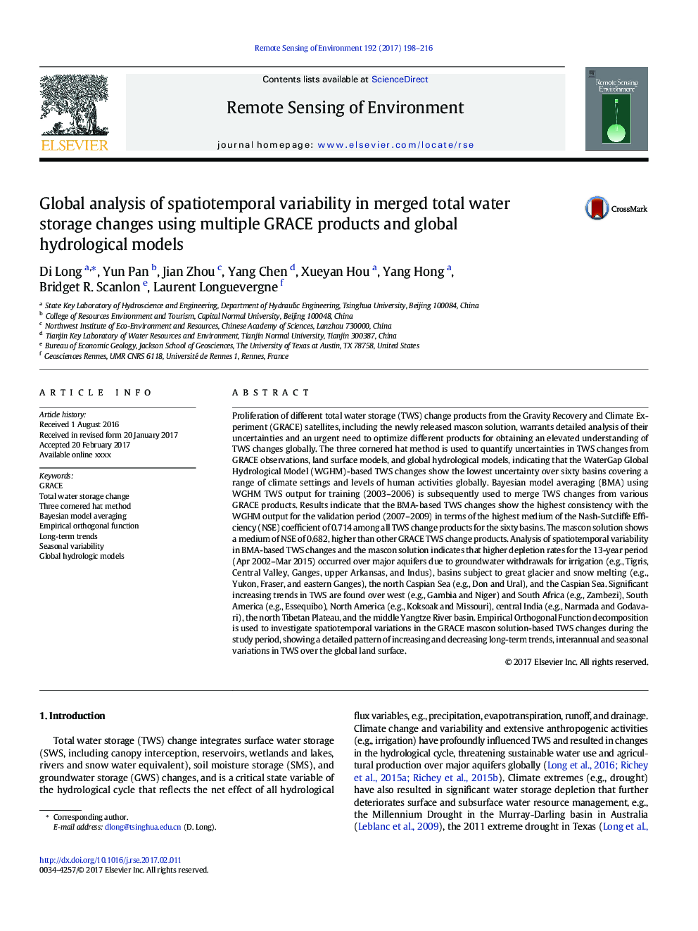 Global analysis of spatiotemporal variability in merged total water storage changes using multiple GRACE products and global hydrological models