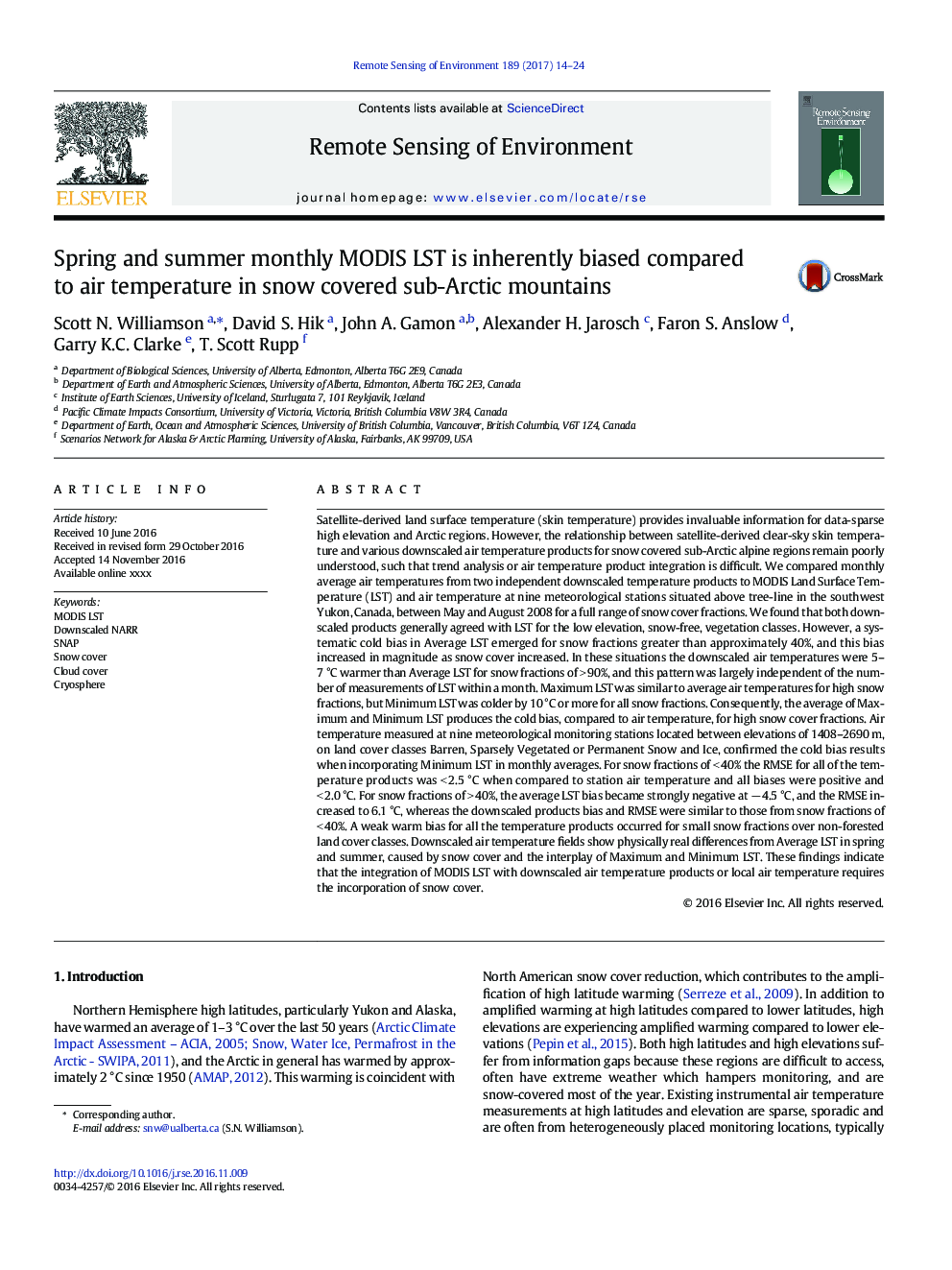 Spring and summer monthly MODIS LST is inherently biased compared to air temperature in snow covered sub-Arctic mountains