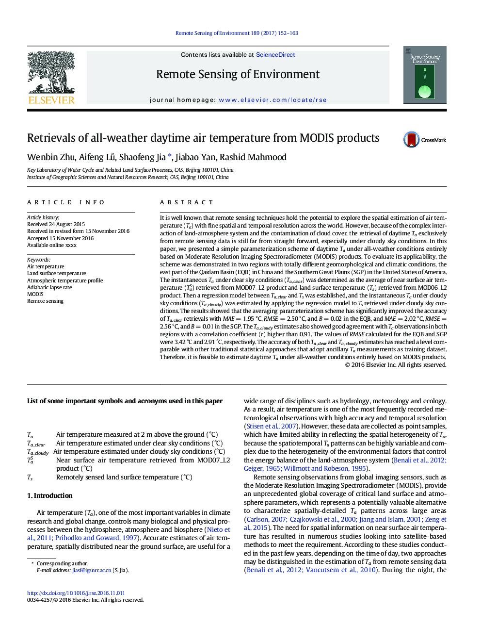 Retrievals of all-weather daytime air temperature from MODIS products