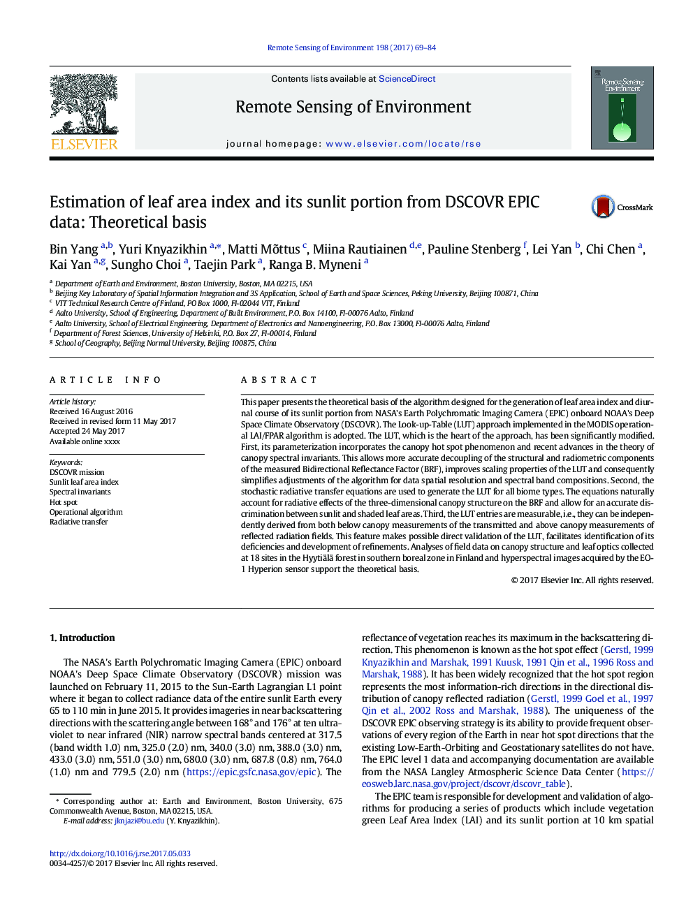 Estimation of leaf area index and its sunlit portion from DSCOVR EPIC data: Theoretical basis