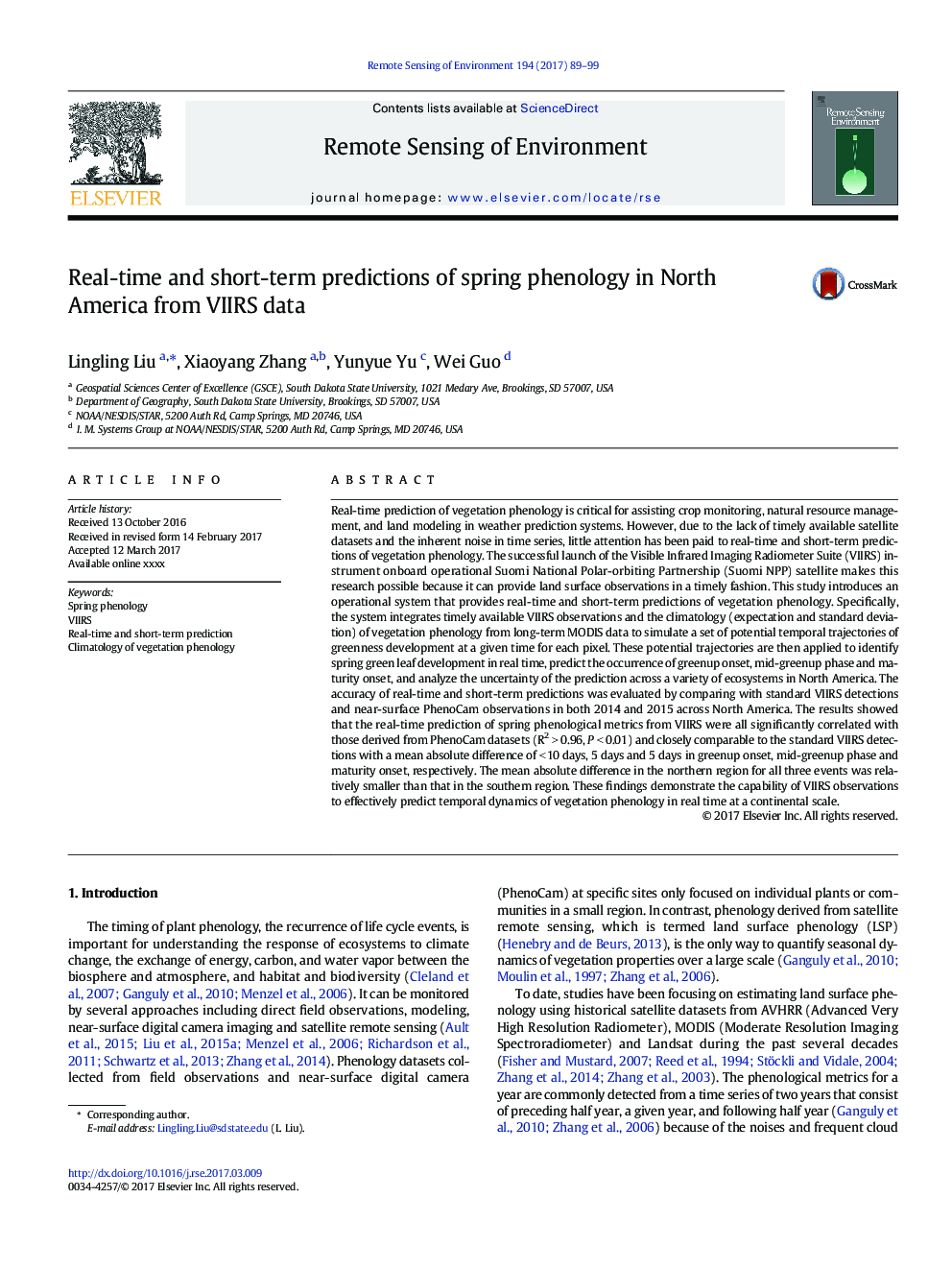 Real-time and short-term predictions of spring phenology in North America from VIIRS data