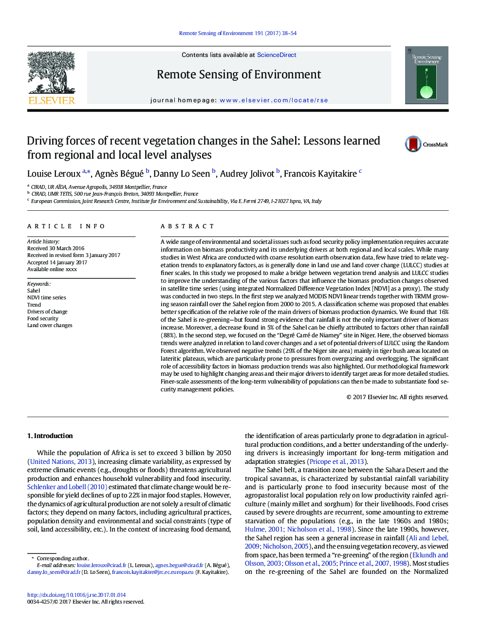 Driving forces of recent vegetation changes in the Sahel: Lessons learned from regional and local level analyses