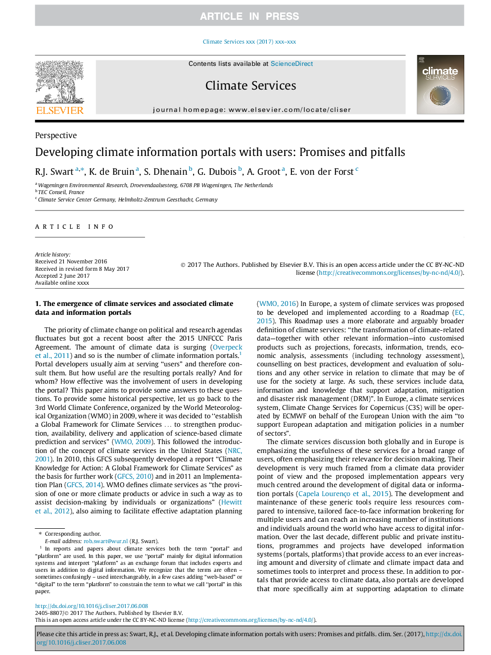 Developing climate information portals with users: Promises and pitfalls