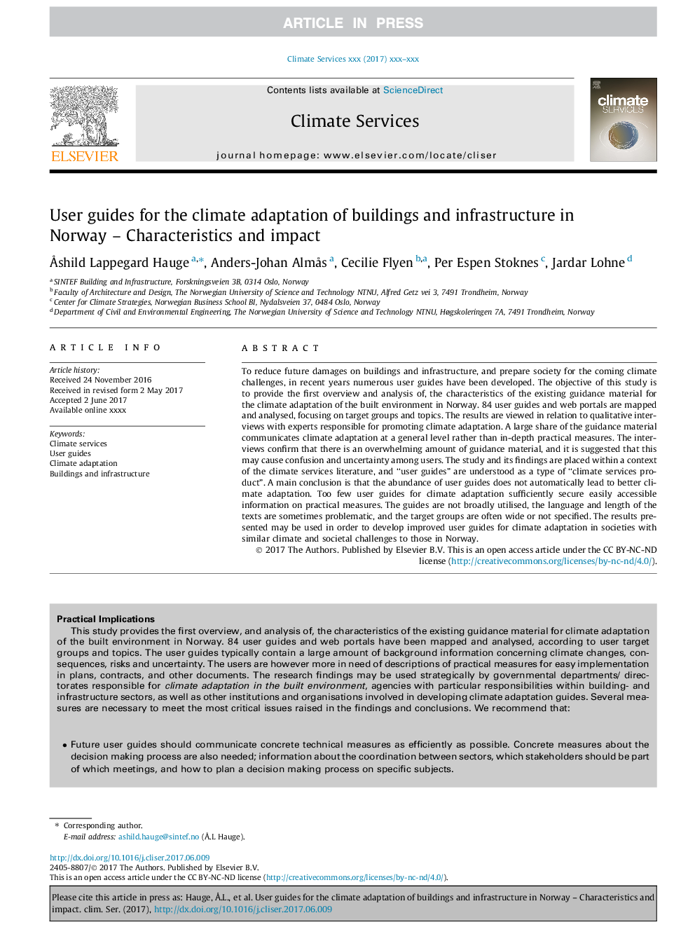 User guides for the climate adaptation of buildings and infrastructure in Norway - Characteristics and impact