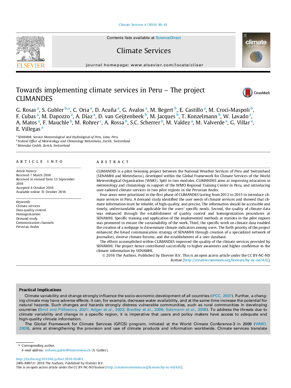 Towards implementing climate services in Peru - The project CLIMANDES