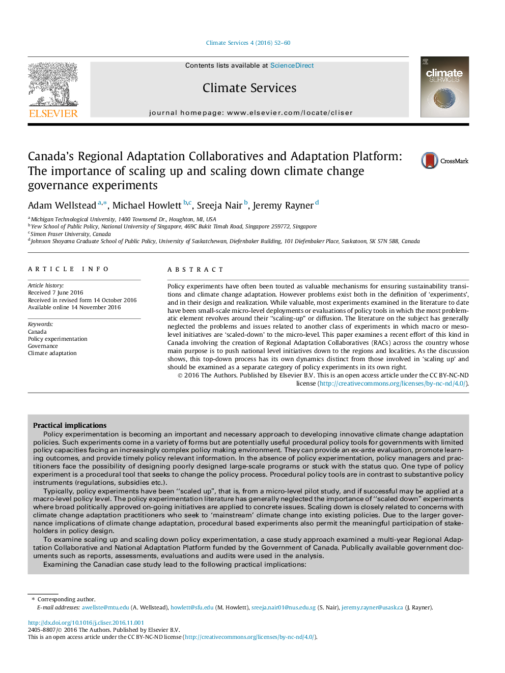 “Push” dynamics in policy experimentation: Downscaling climate change adaptation programs in Canada