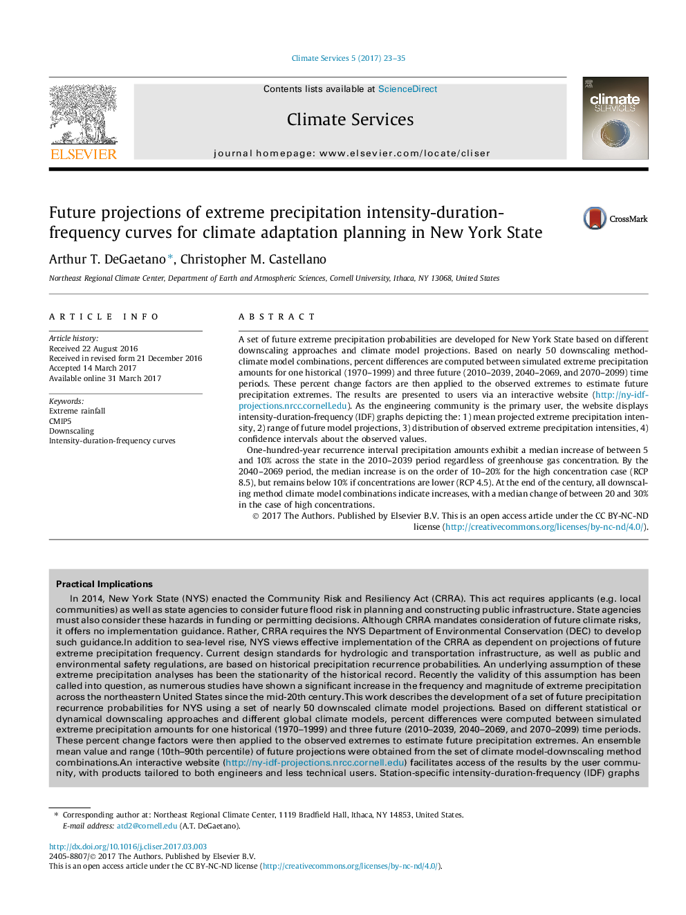 Future projections of extreme precipitation intensity-duration-frequency curves for climate adaptation planning in New York State