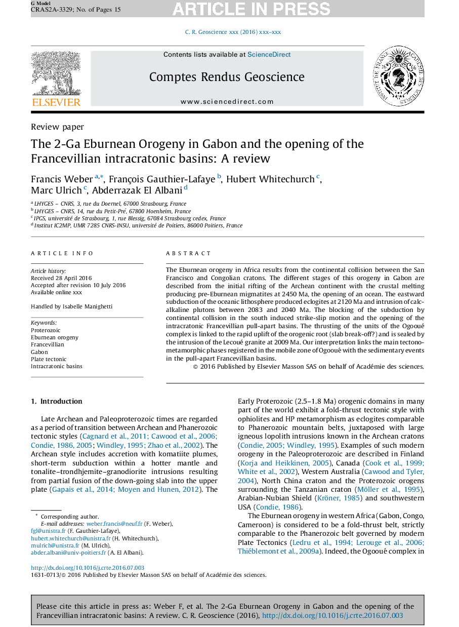 The 2-Ga Eburnean Orogeny in Gabon and the opening of the Francevillian intracratonic basins: A review