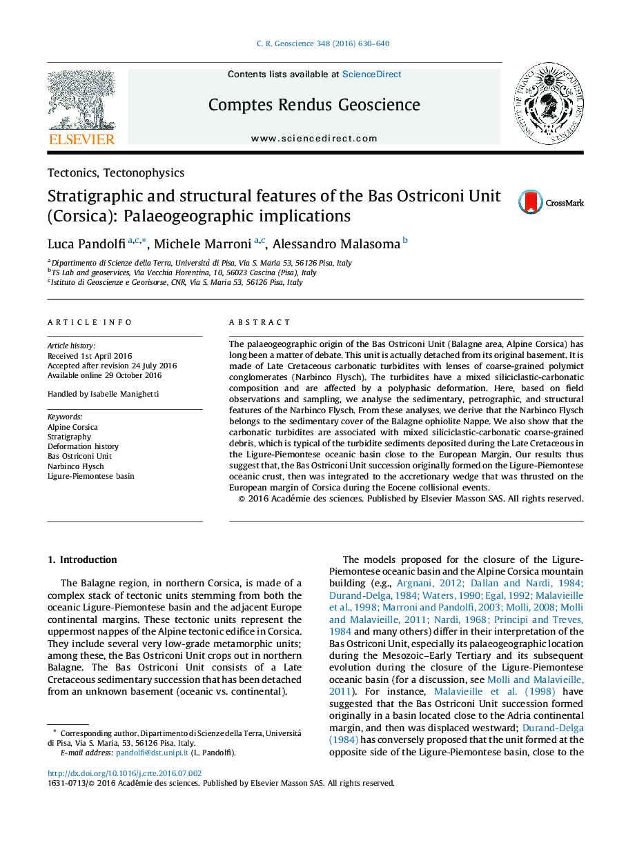 Stratigraphic and structural features of the Bas Ostriconi Unit (Corsica): Palaeogeographic implications