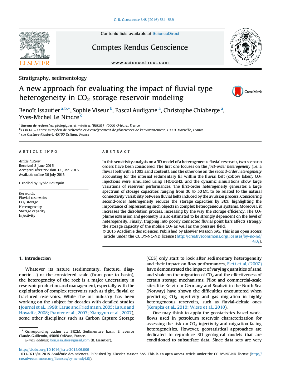 Stratigraphy, sedimentologyA new approach for evaluating the impact of fluvial type heterogeneity in CO2 storage reservoir modeling