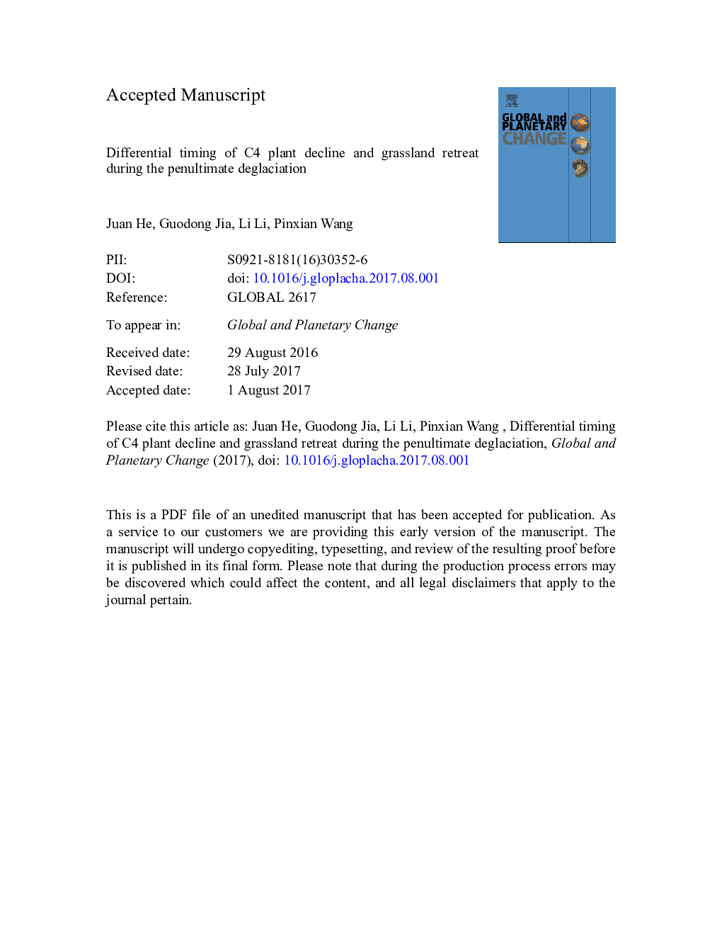 Differential timing of C4 plant decline and grassland retreat during the penultimate deglaciation