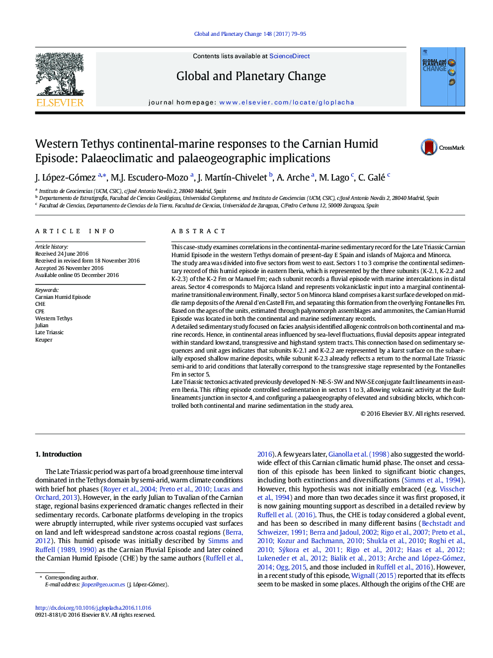 Western Tethys continental-marine responses to the Carnian Humid Episode: Palaeoclimatic and palaeogeographic implications