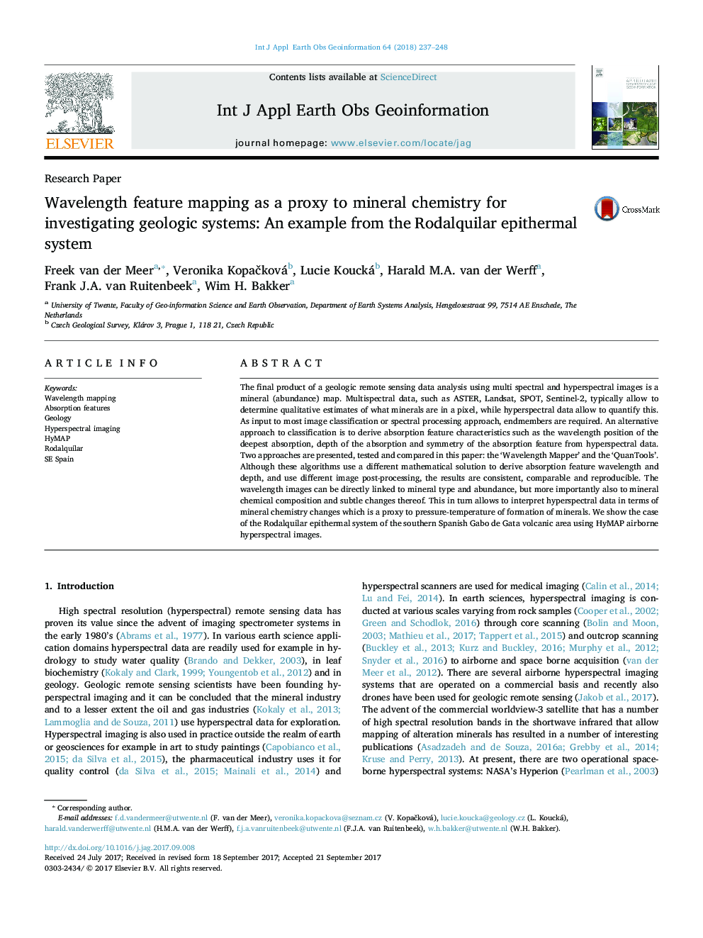 Wavelength feature mapping as a proxy to mineral chemistry for investigating geologic systems: An example from the Rodalquilar epithermal system