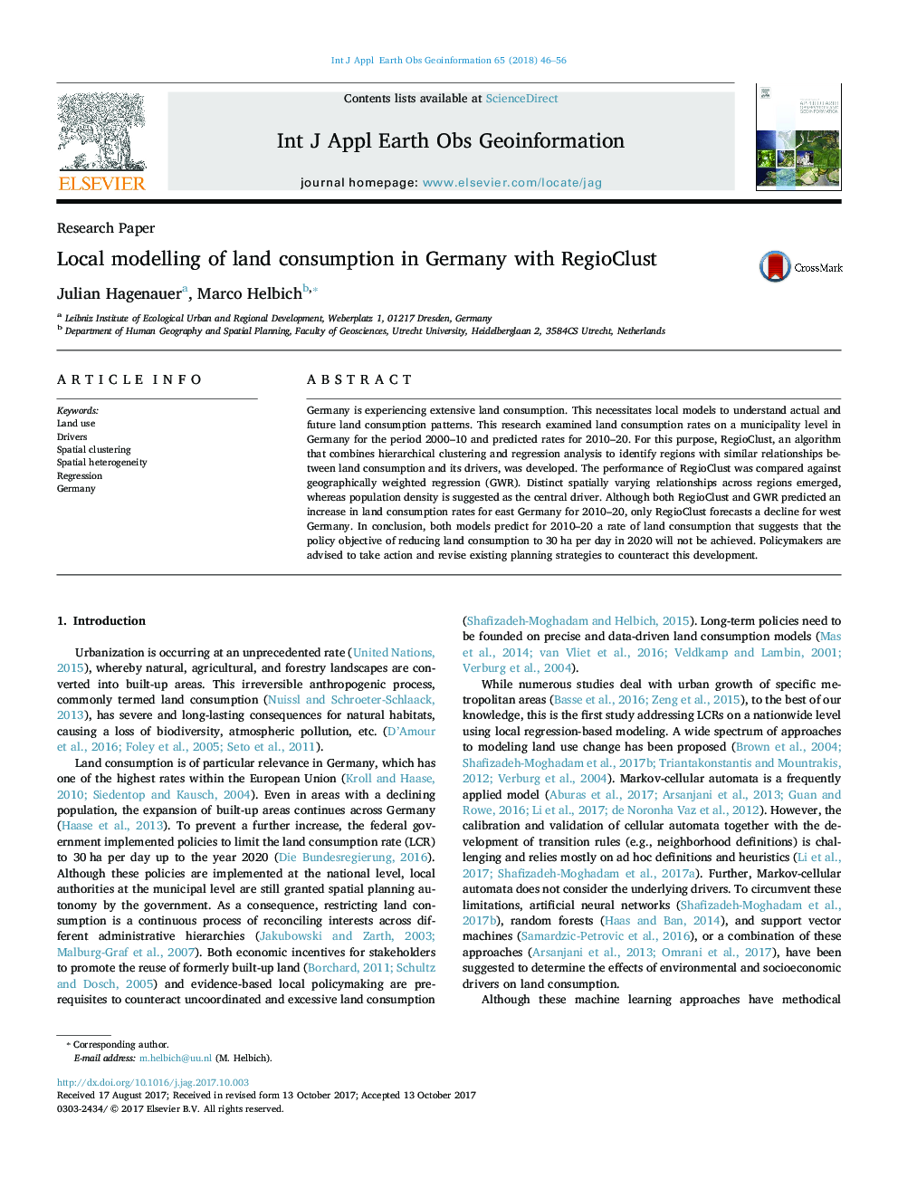 Local modelling of land consumption in Germany with RegioClust