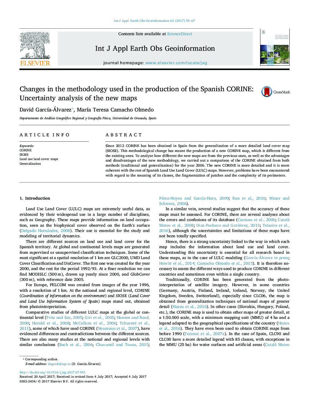 Changes in the methodology used in the production of the Spanish CORINE: Uncertainty analysis of the new maps