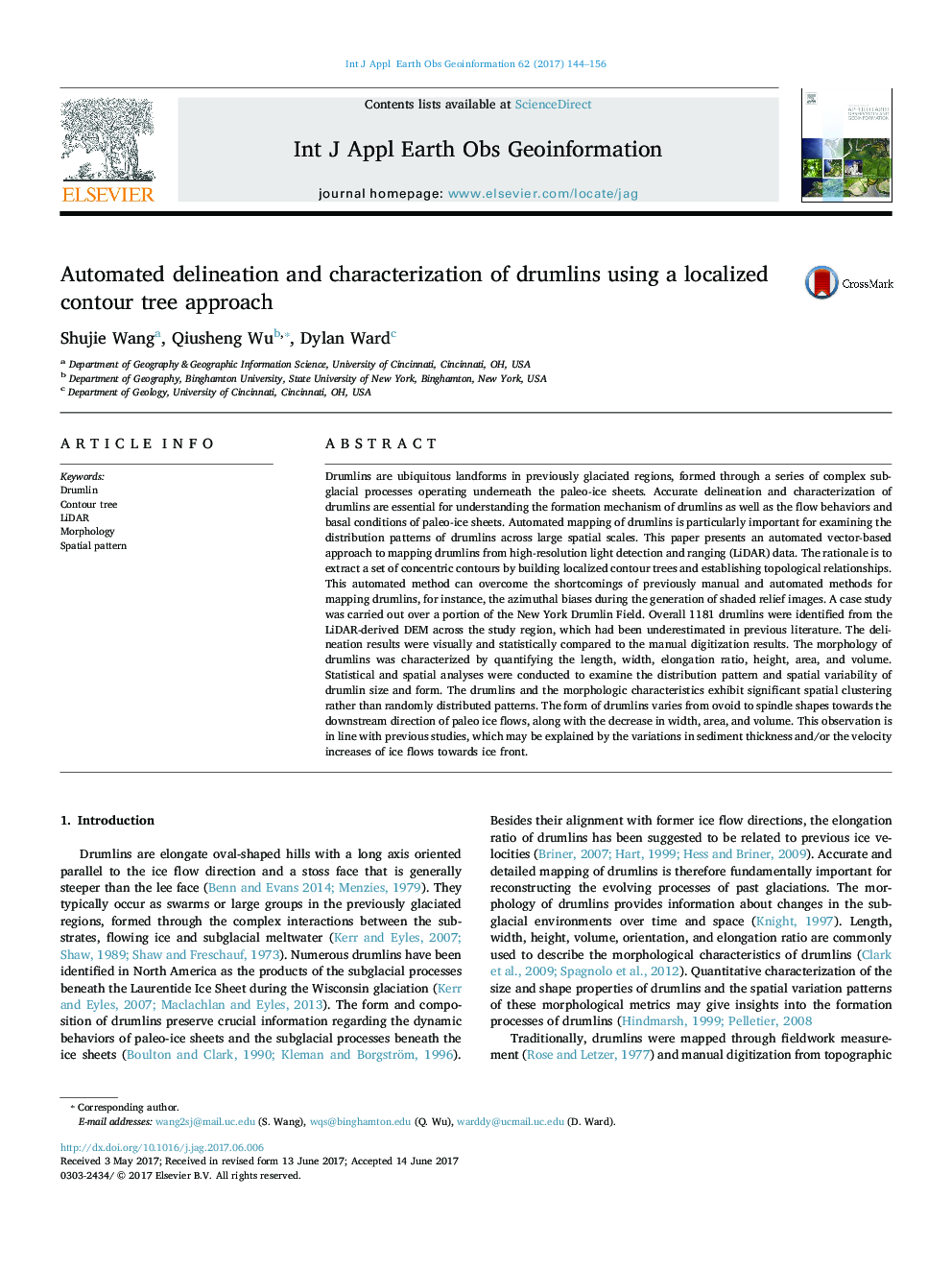 Automated delineation and characterization of drumlins using a localized contour tree approach