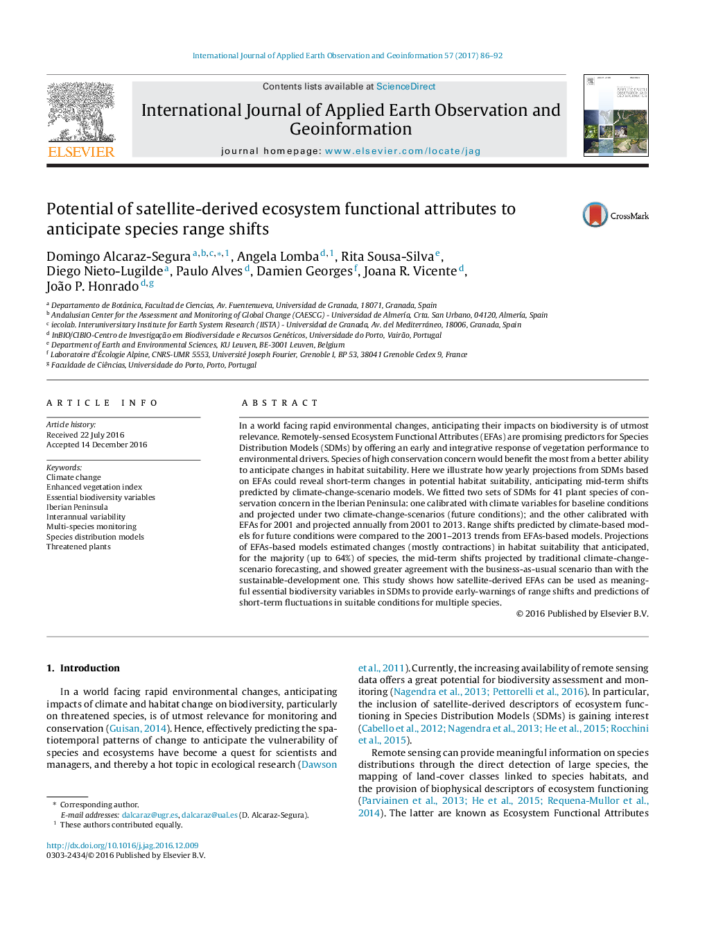 پتانسیل ویژگی های عملکردی اکوسیستم حاصل از ماهواره برای پیش بینی تغییرات محدوده گونه 