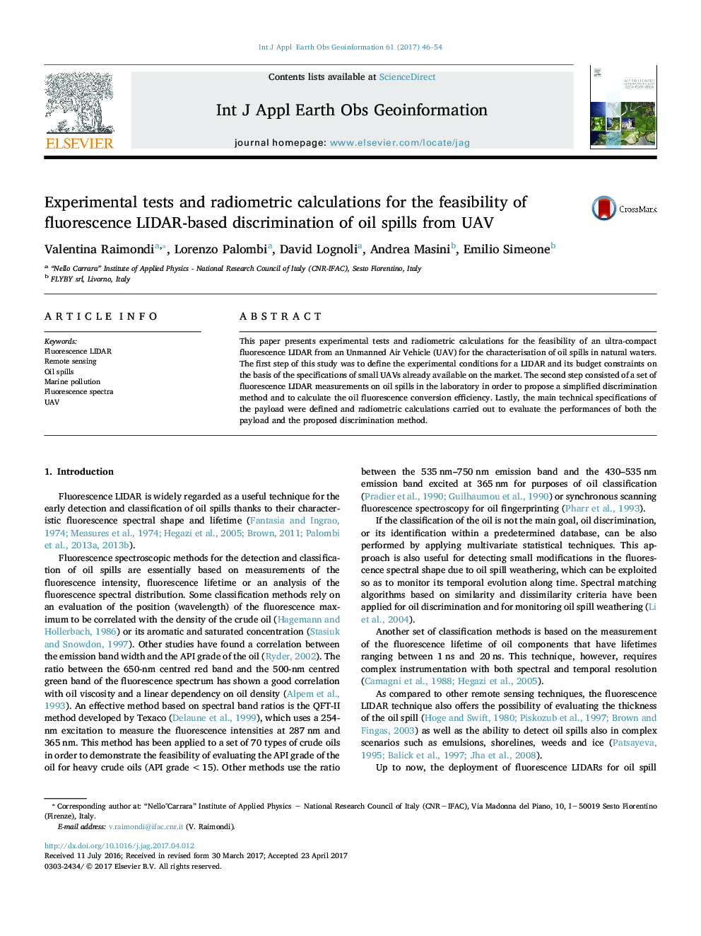 Experimental tests and radiometric calculations for the feasibility of fluorescence LIDAR-based discrimination of oil spills from UAV