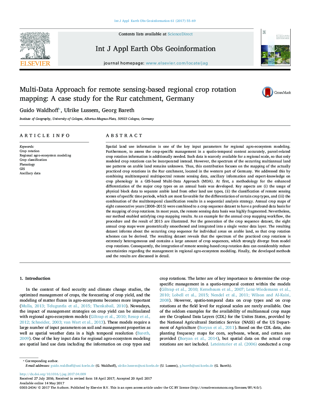 Multi-Data Approach for remote sensing-based regional crop rotation mapping: A case study for the Rur catchment, Germany