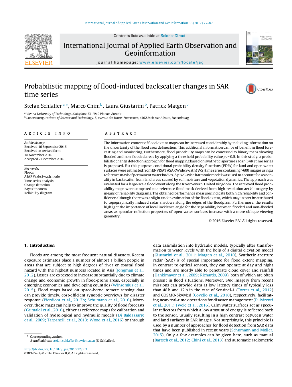 Probabilistic mapping of flood-induced backscatter changes in SAR time series