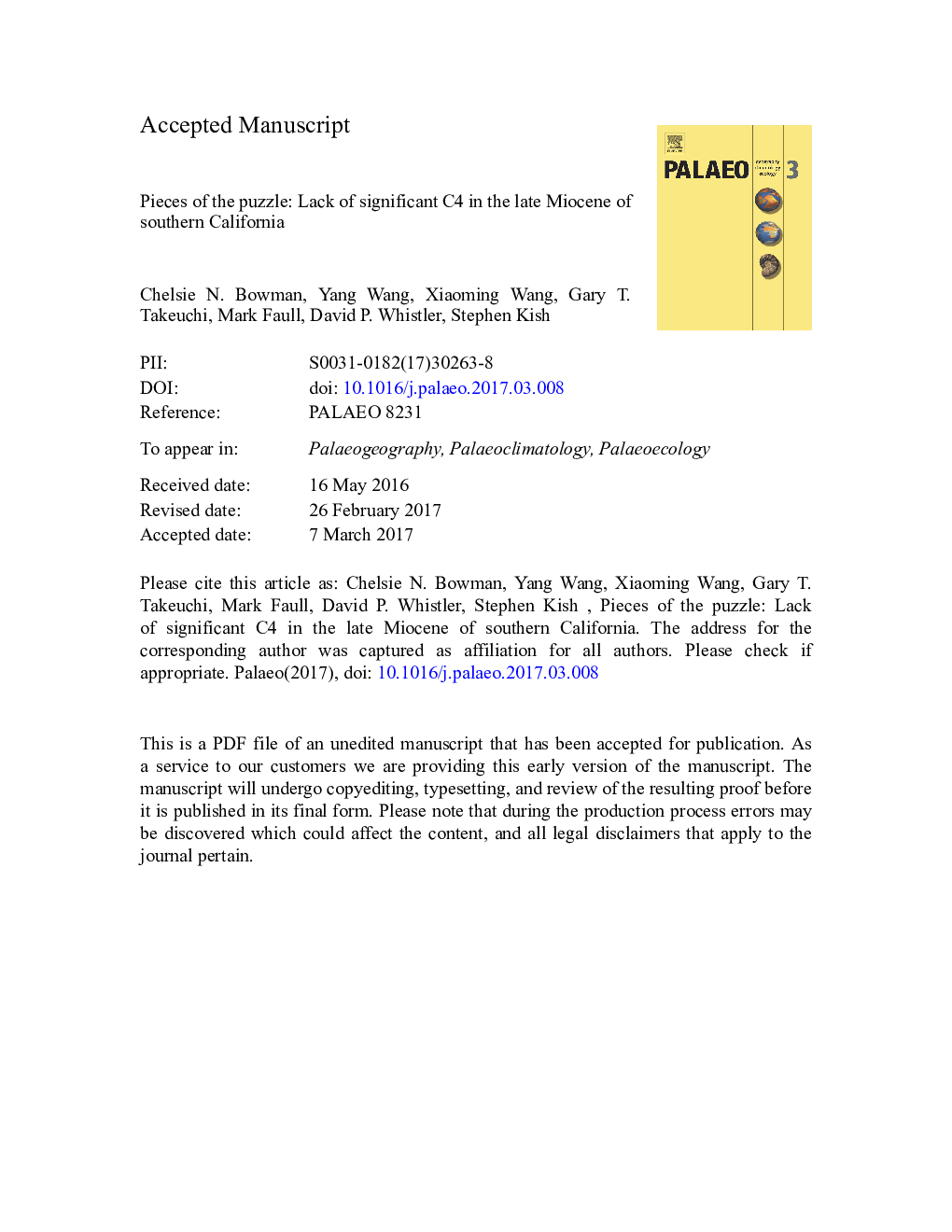 Pieces of the puzzle: Lack of significant C4 in the late Miocene of southern California