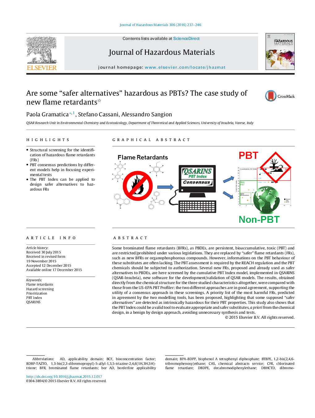 Are some “safer alternatives” hazardous as PBTs? The case study of new flame retardants