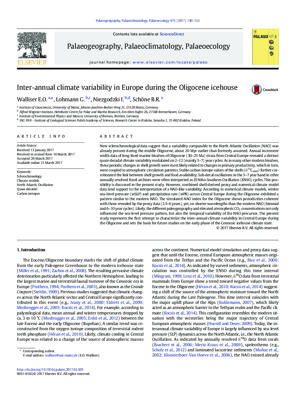 Inter-annual climate variability in Europe during the Oligocene icehouse