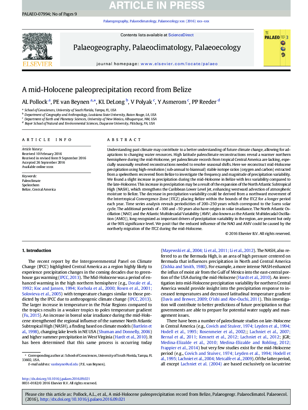 A mid-Holocene paleoprecipitation record from Belize