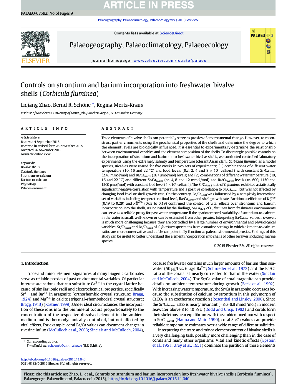 Controls on strontium and barium incorporation into freshwater bivalve shells (Corbicula fluminea)