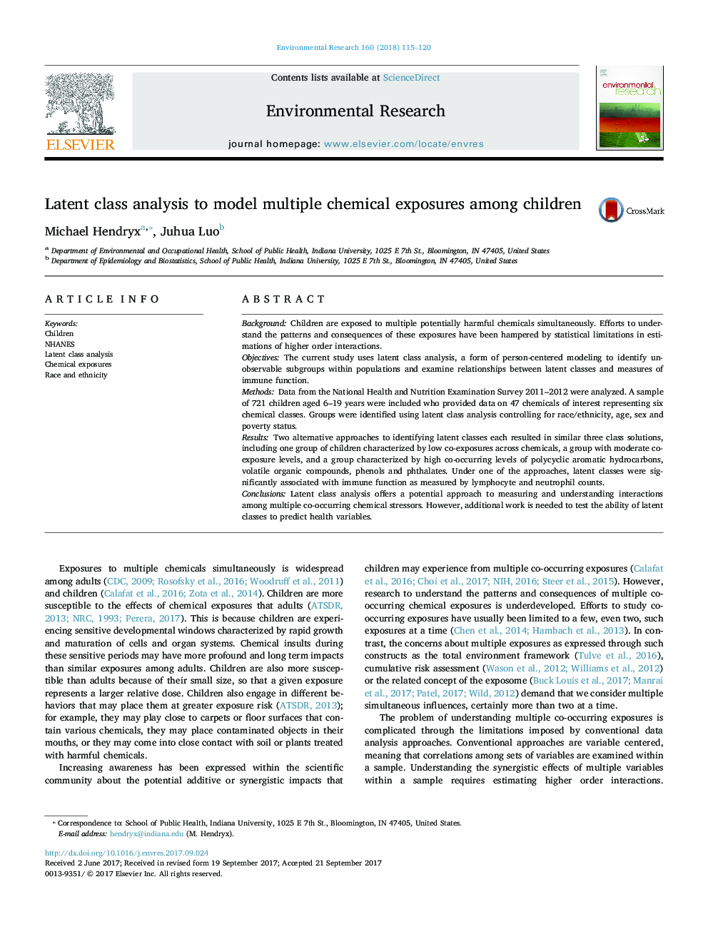 Latent class analysis to model multiple chemical exposures among children