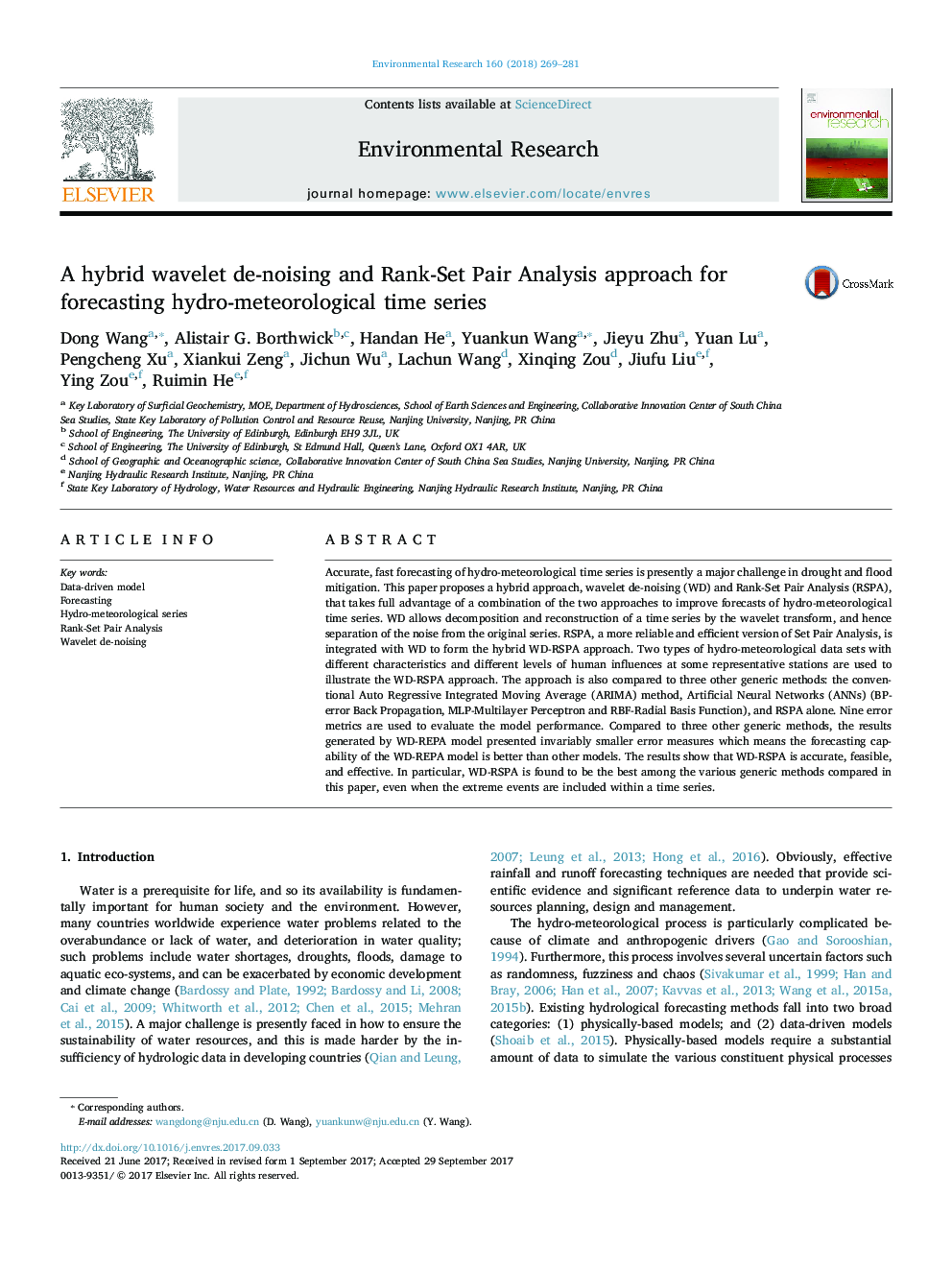 A hybrid wavelet de-noising and Rank-Set Pair Analysis approach for forecasting hydro-meteorological time series