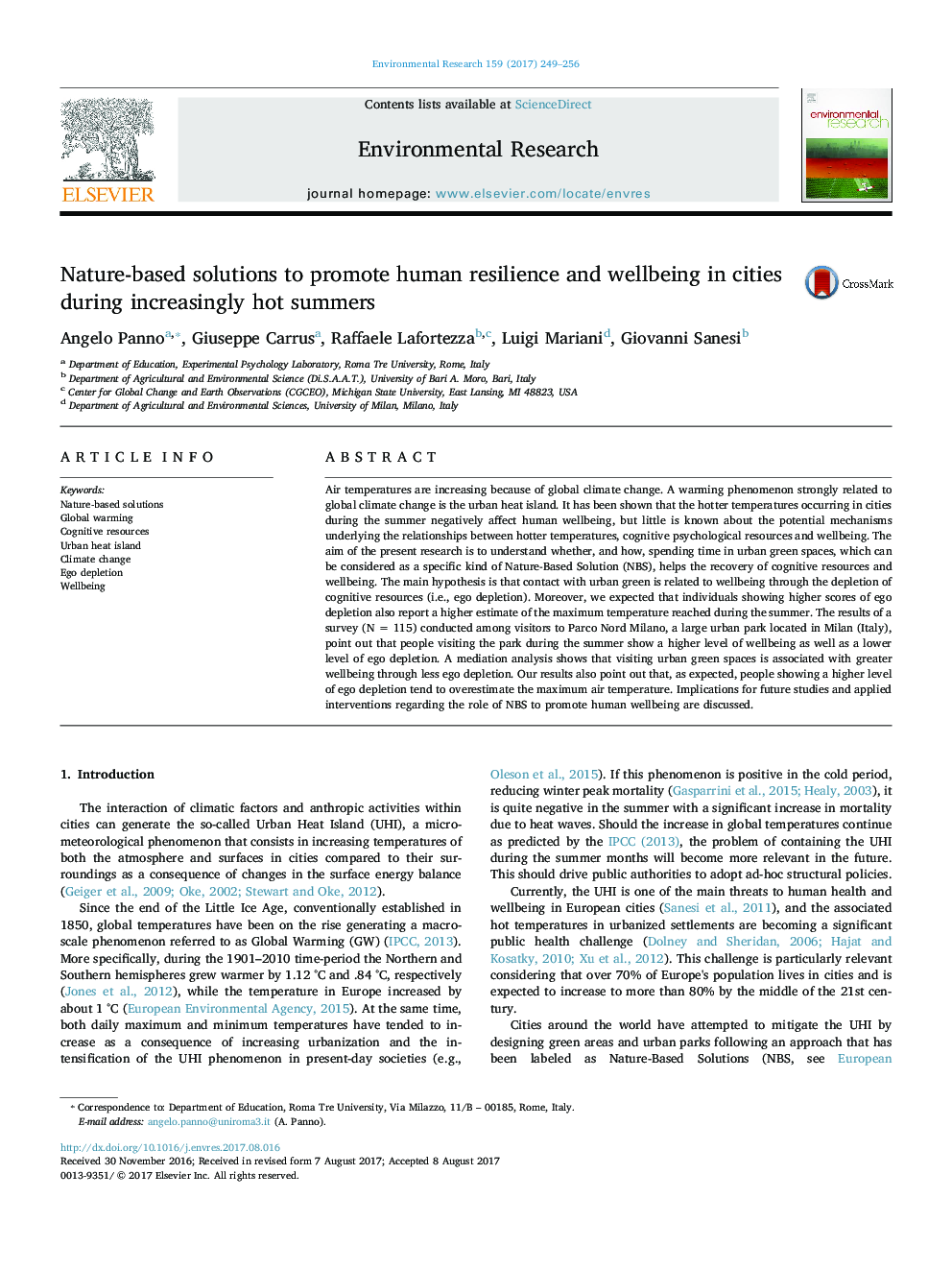 Nature-based solutions to promote human resilience and wellbeing in cities during increasingly hot summers