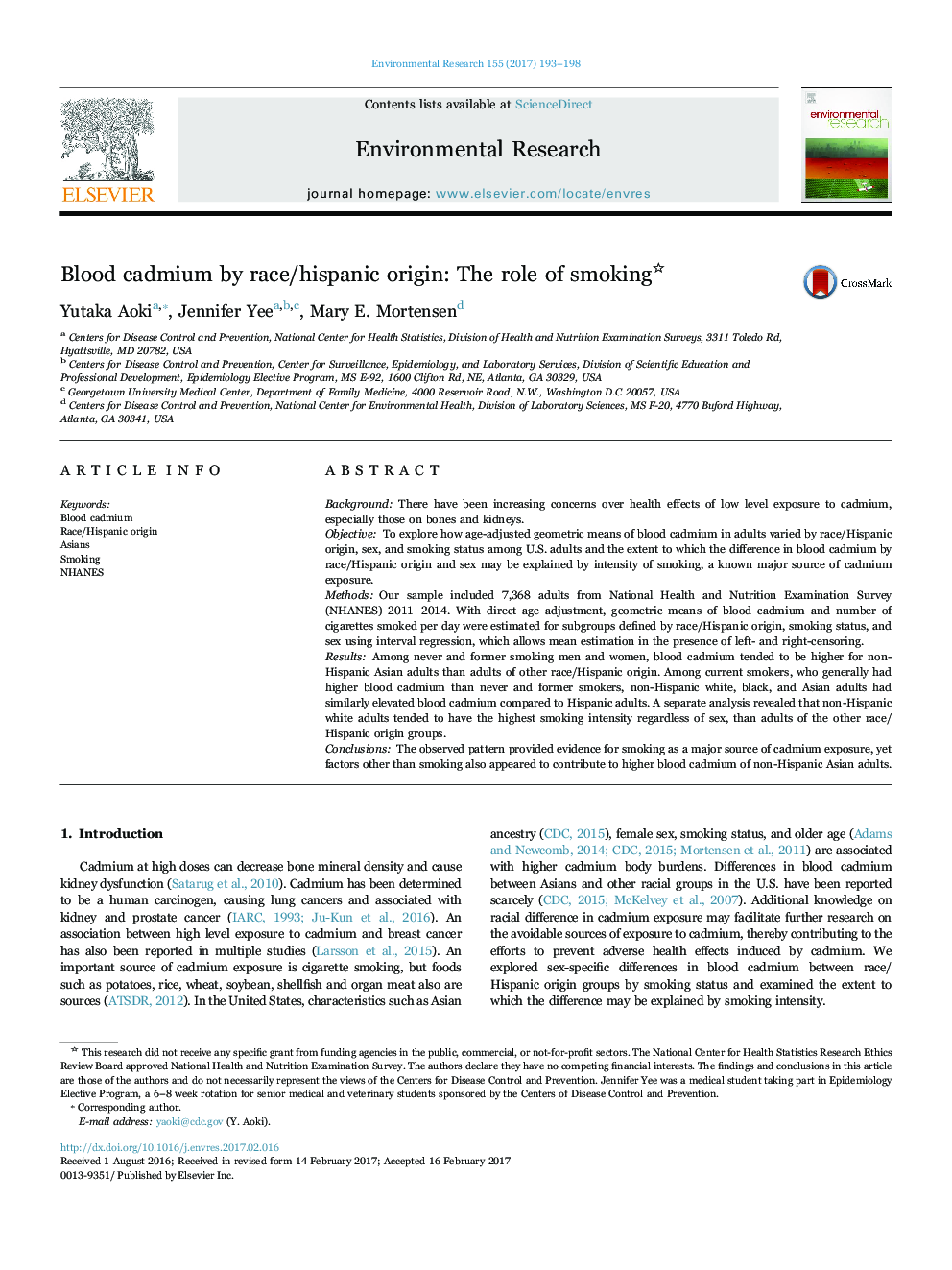 Blood cadmium by race/hispanic origin: The role of smoking