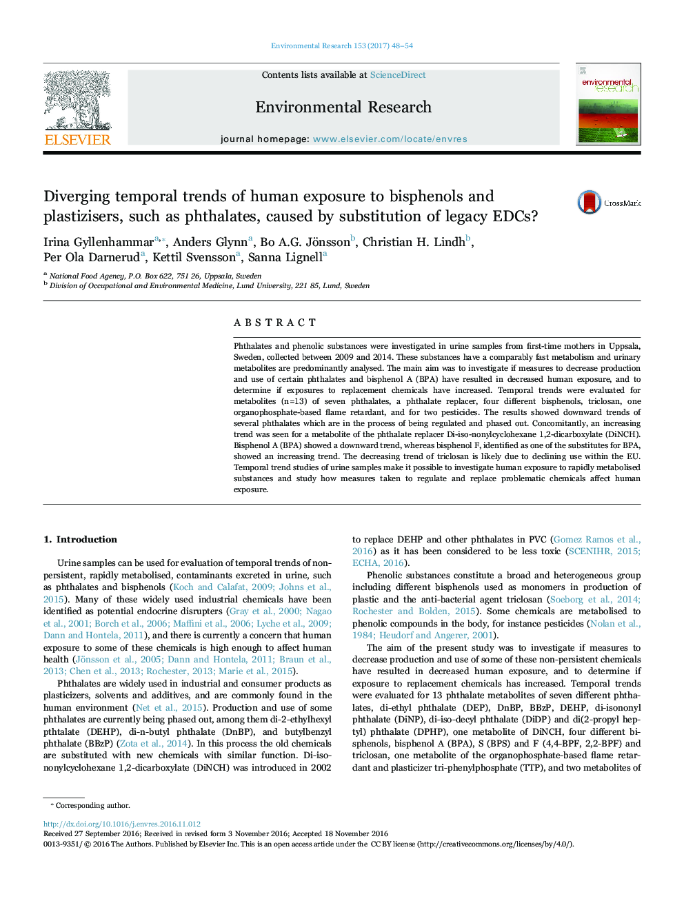 Diverging temporal trends of human exposure to bisphenols and plastizisers, such as phthalates, caused by substitution of legacy EDCs?