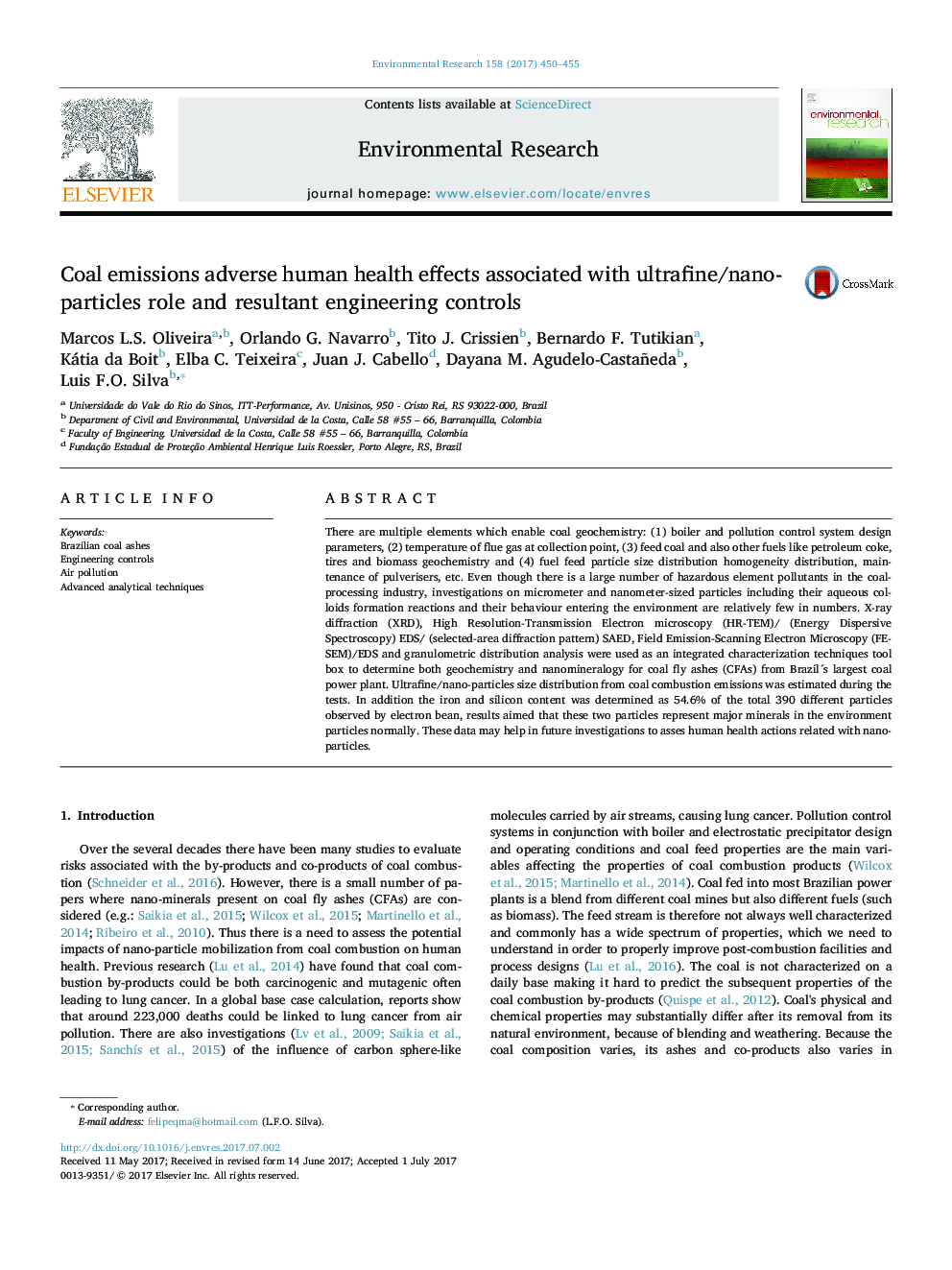 Coal emissions adverse human health effects associated with ultrafine/nano-particles role and resultant engineering controls