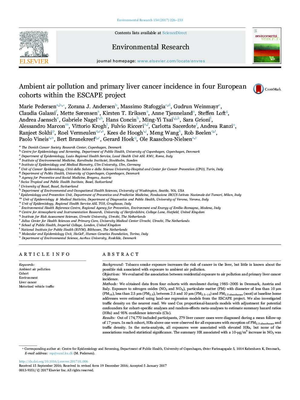 Ambient air pollution and primary liver cancer incidence in four European cohorts within the ESCAPE project