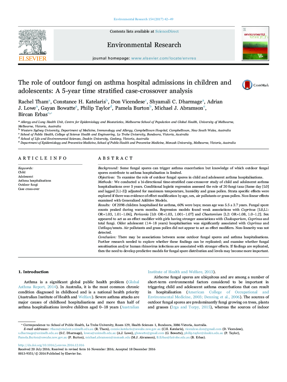 نقش قارچ های خارجی در پذیرش بیمارستان آسم در کودکان و نوجوانان: یک تجزیه و تحلیل تقسیم مورد 5 ساله 